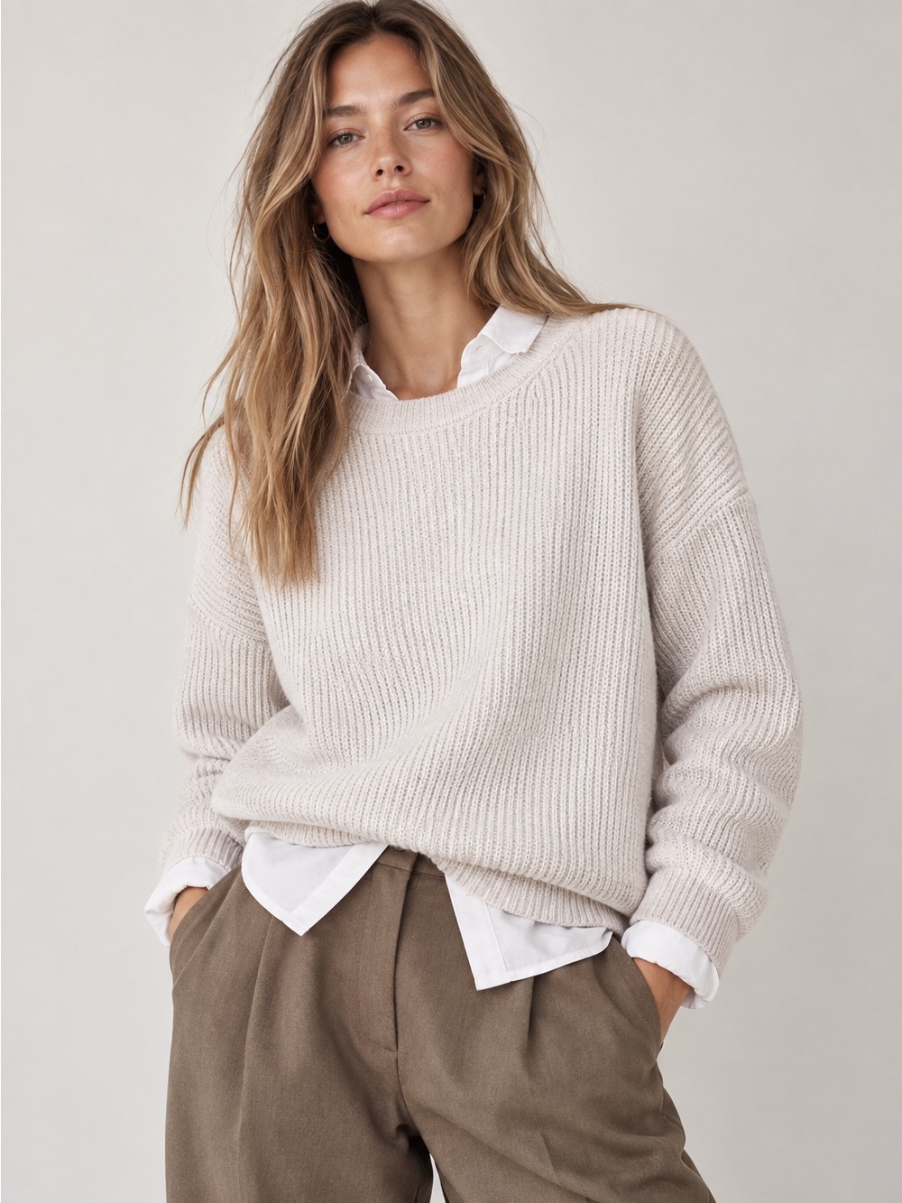 Women's Cream Pull-on Knit Sweater